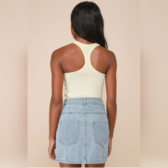 NWT Lulus High Waisted Medium Wash Button Up Denim Real Babe Mini Skirt Sz M - Picture 2 of 10